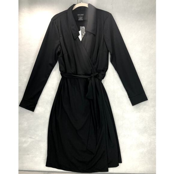 Pamela Dennis PCG Womens Black Long Sleeve Wrap Dress Size L -NWT - Picture 1 of 6